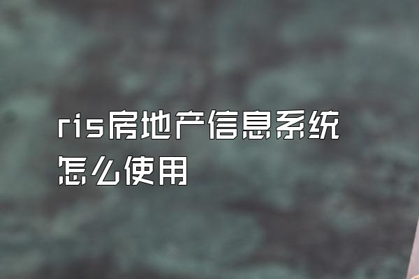 ris房地产信息系统怎么使用